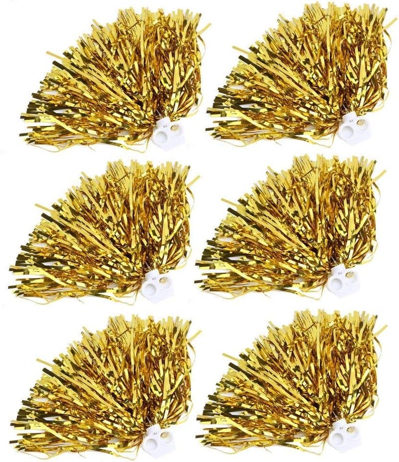 woobles Cheerleading Pom Poms, 6 Pack Cheerleader Cheering Squad Pompoms with Handle for Team Spirit Sports Party Dance Cheering Kids Adults (Golden) - Image 2
